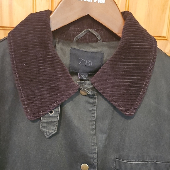 Zara Corduroy Collar Waxed Trench - Picture 4 of 8